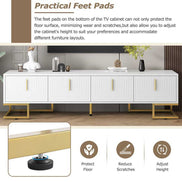 TV stand with practical feet pads that protect floors, reduce scratches, and allow height adjustment for flexible furniture placement.