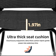 Ultra thick seat cushion with measurement label on a chair