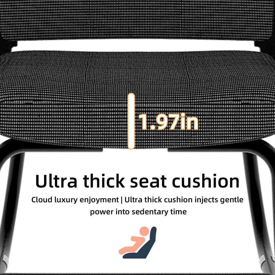 Ultra thick seat cushion with measurement label on a chair
