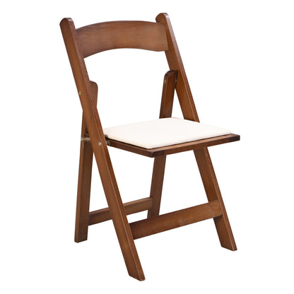 Solid Wood Upholstered Folding Chair Set - Space Saving & Easy to Carry - Walnut Shelf with Beige Cushion - 4PCS for Dining Room