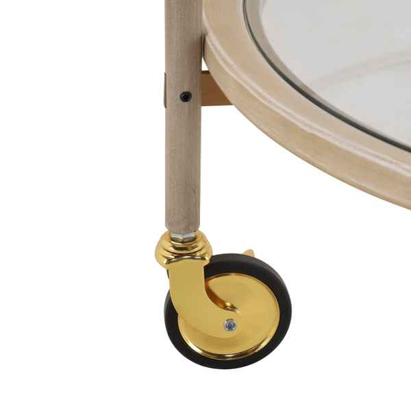 Close-up of a gold caster wheel on a white background