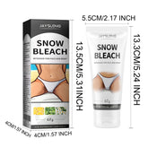 JAYSUING Snow Bleach Intensive for Face and Body product shown with its retail box and squeeze tube on a white background, with printed dimensions around both items.