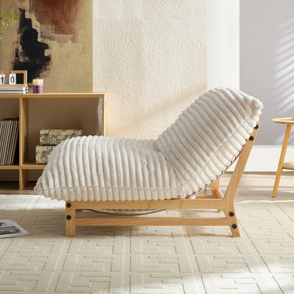 Accent Armless Lazy Sofa, Casual Single Sofa, Corduroy Fabric, For Living Room And Bedroom , With Backrest, Single Seat, OFF-WHITE