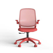 Red office chair with mesh back on a white background