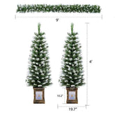 Two artificial Christmas trees with measurements on a white background
