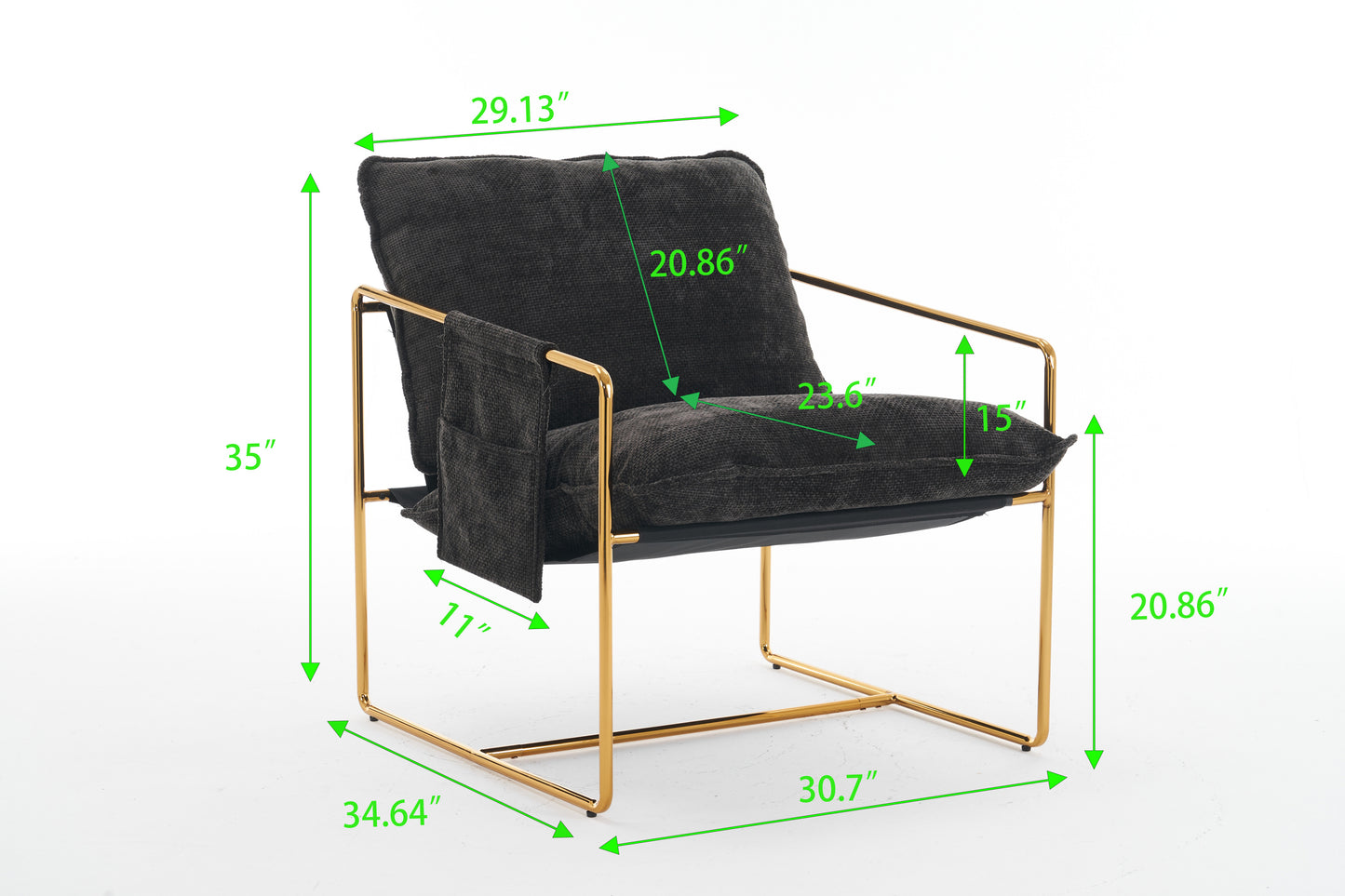 2 Chairs in 1 Box, Upholstered Hanging Armchair with Arm Pockets Metal frame, gold-plated craftsmanship, crushed foam cushions and skin-friendly woven fabric for living room and bedroom. Dark Gray