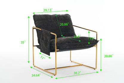 2 Chairs in 1 Box, Upholstered Hanging Armchair with Arm Pockets Metal frame, gold-plated craftsmanship, crushed foam cushions and skin-friendly woven fabric for living room and bedroom. Dark Gray