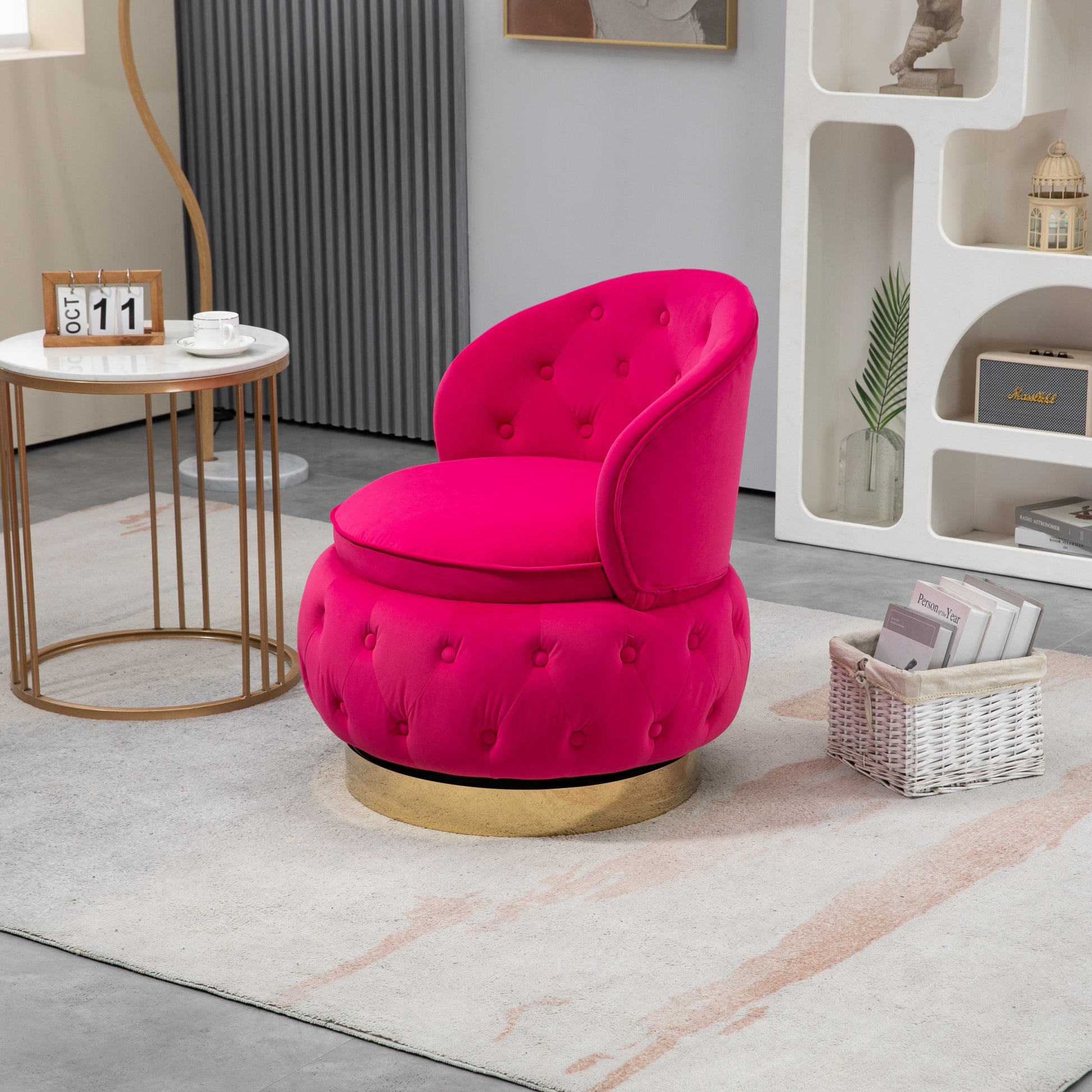 360 Degree Swivel Cuddle Barrel Accent Storage Chairs, Round Armchairs with Wide Upholstered, Fluffy Velvet Fabric Chair for Living Room, Bedroom, Office, Waiting Rooms MLNshops]