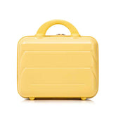Yellow ABS spinner luggage set with a durable, glossy finish, featuring a sturdy handle and compact design for travel convenience