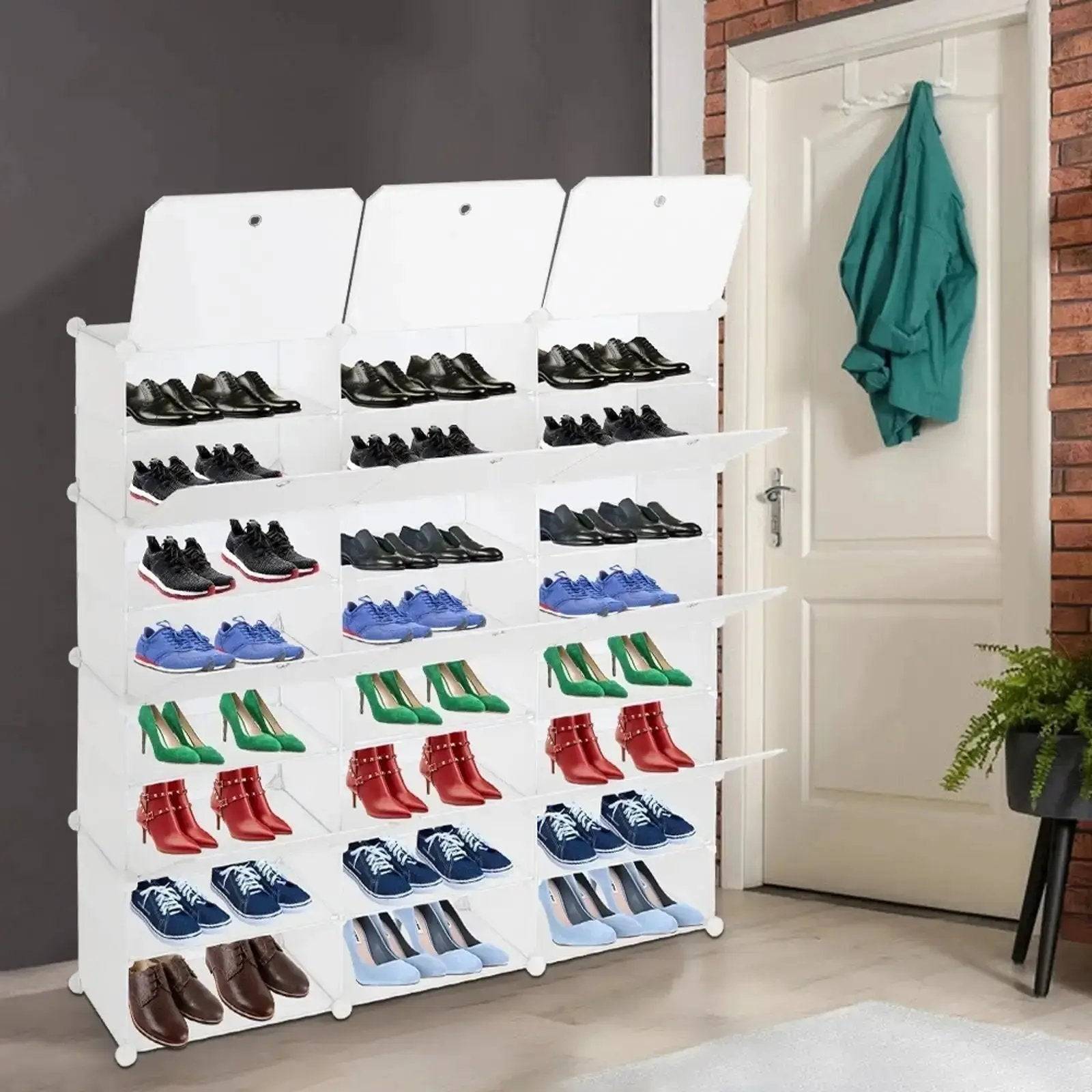 8-Tier Portable 48 Pair Shoe Rack Organizer 24 Grids Tower Shelf Storage Cabinet Stand, White