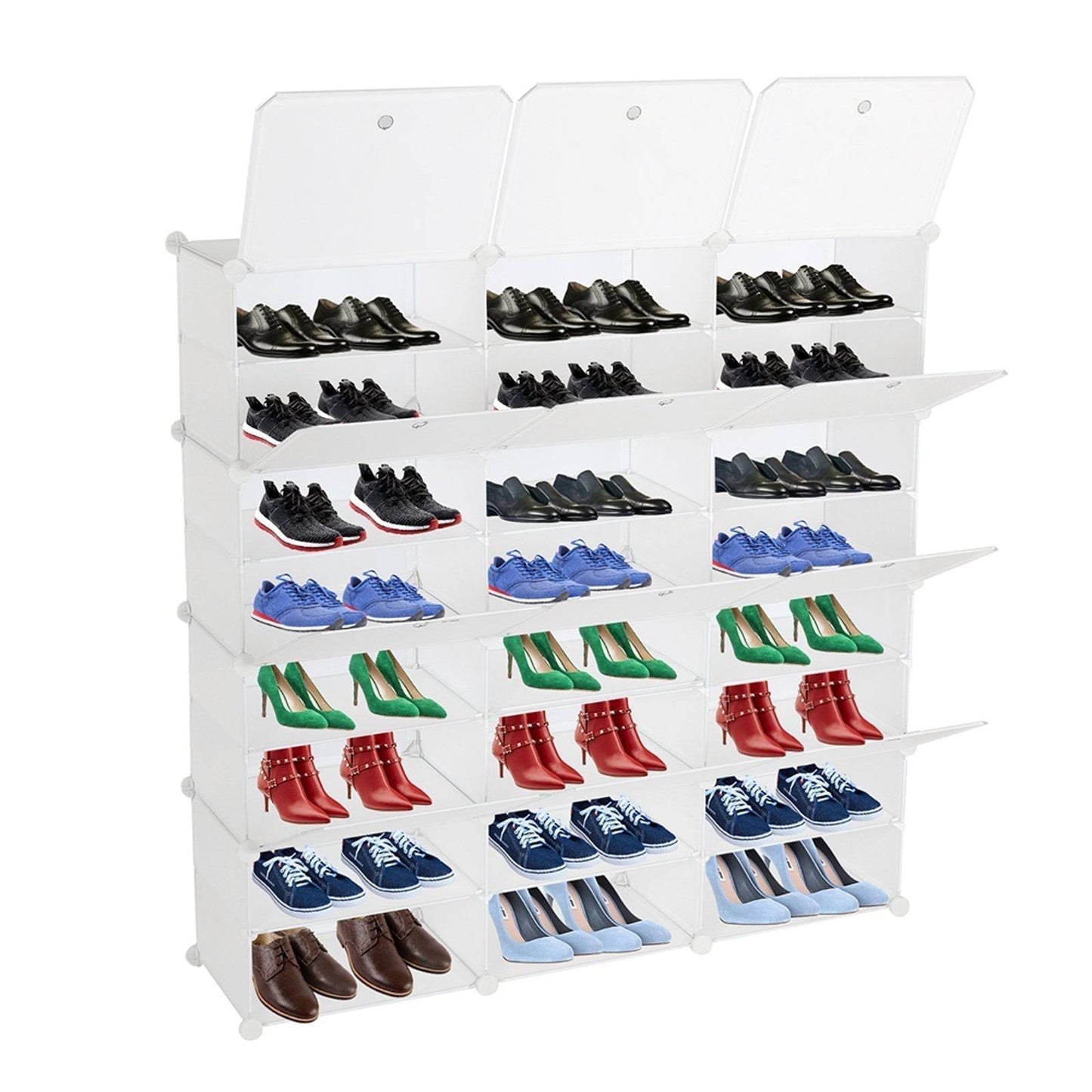 8-Tier Portable 48 Pair Shoe Rack Organizer 24 Grids Tower Shelf Storage Cabinet Stand, White