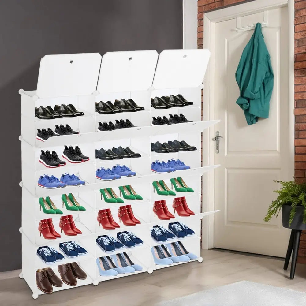 8-Tier Portable 48 Pair Shoe Rack Organizer 24 Grids Tower Shelf Storage Cabinet Stand, White MLNshops]