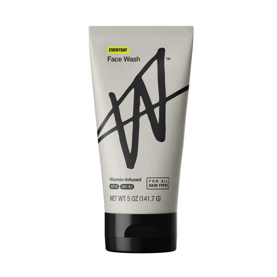 Exfoliating face wash tube for all skin types with black abstract design