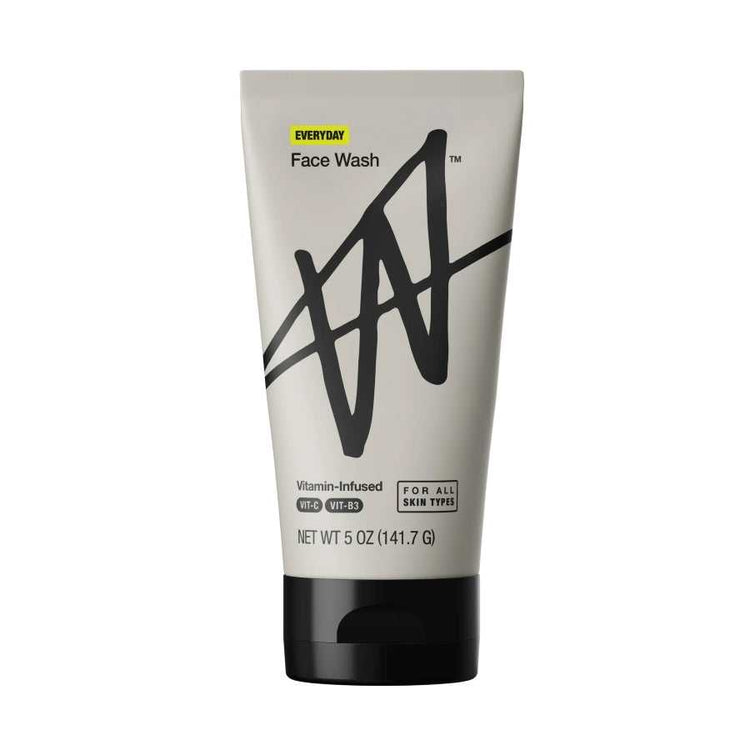 Exfoliating face wash tube for all skin types with black abstract design