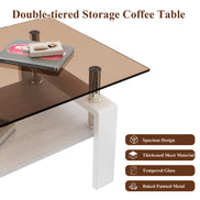 Modern Rectangular Coffee Table with Tempered Brown Glass Top and MDF Layer – Table for Living Room