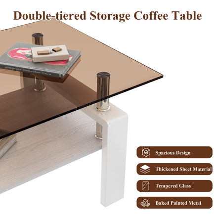 Modern Rectangular Coffee Table with Tempered Brown Glass Top and MDF Layer – Table for Living Room