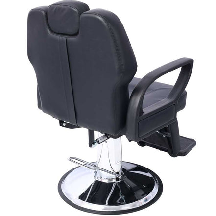 Rear view of Barber Chair - Heavy Duty Hydraulic with PU leather backrest and chrome base for salon use