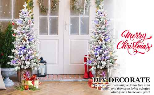 Flocked Christmas tree with LED lights decorating ideas