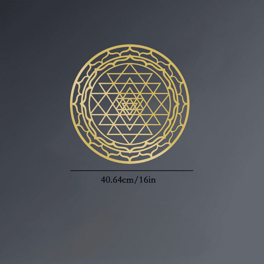 CIFbuy Sacred Mandala Wall Art in gold aluminum, 16 inches wide, shown on a dark background. Durable and elegant for meditation spaces.