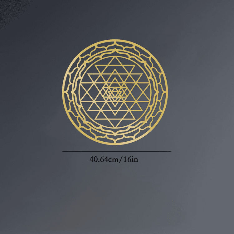 CIFbuy Sacred Mandala Wall Art in gold aluminum, 16 inches wide, shown on a dark background. Durable and elegant for meditation spaces.