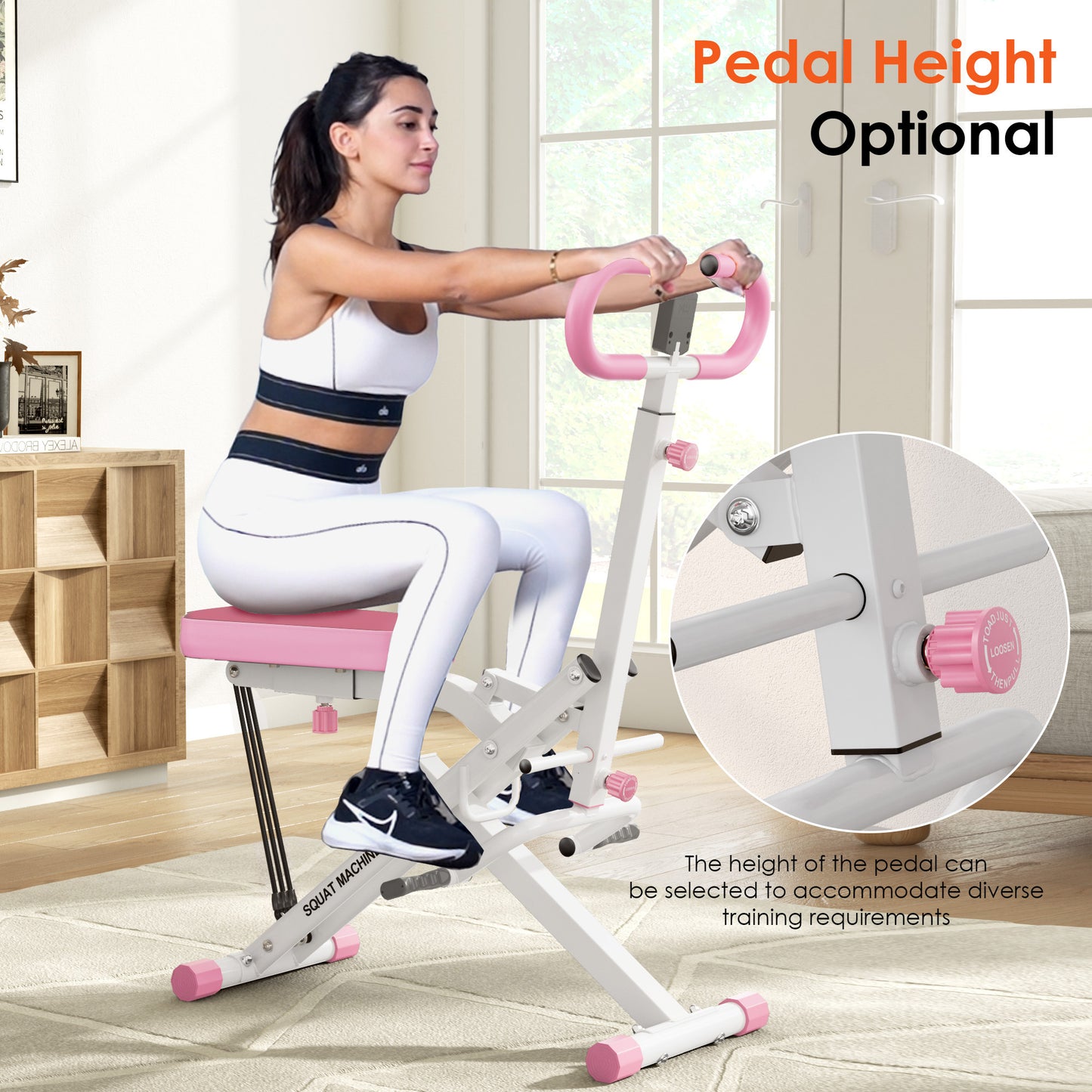 Squat Rowing Machine with adjustable pedal height to meet diverse training needs and enhance user comfort.
