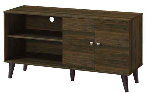 Detailed view of the dark wood TV stand&