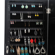 Non Full Mirror Wooden Floor Standing 4-Layer Shelf Jewelry Storage Adjustable Mirror Cabinet *Black