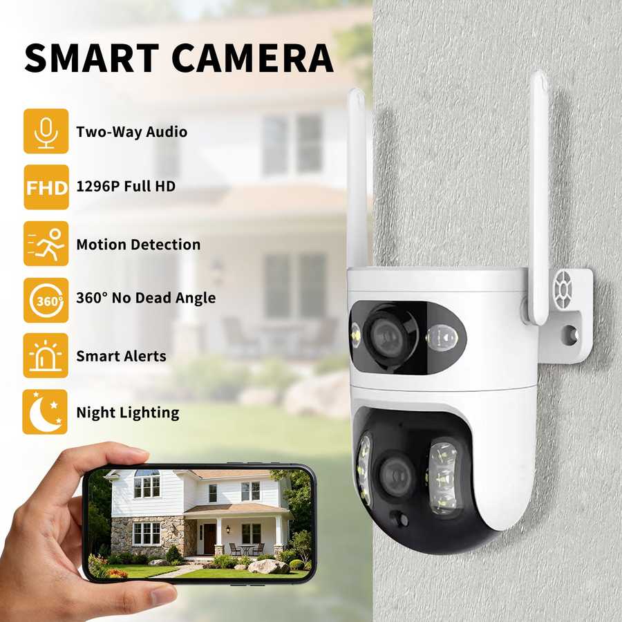 Smart security camera with dual lenses and night vision