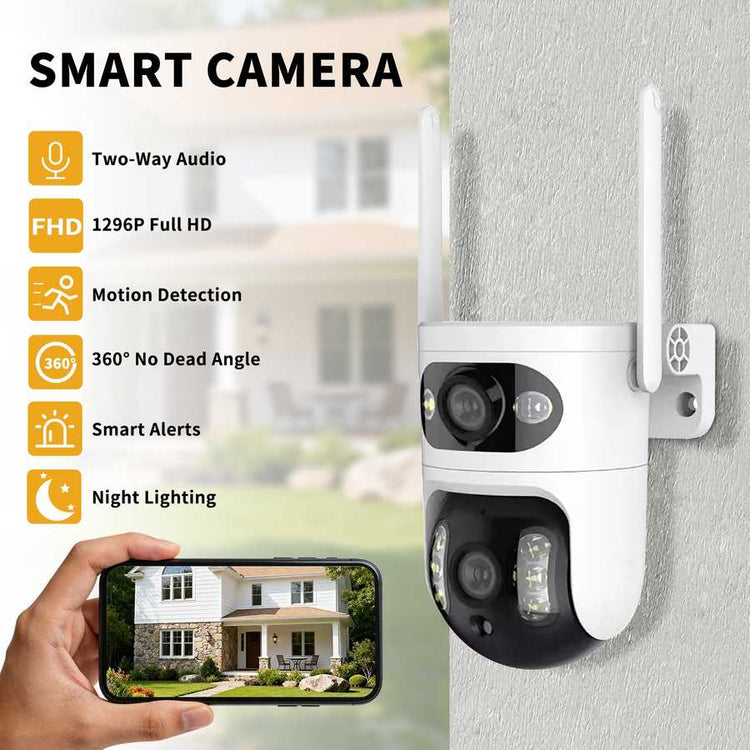 Smart security camera with dual lenses and night vision