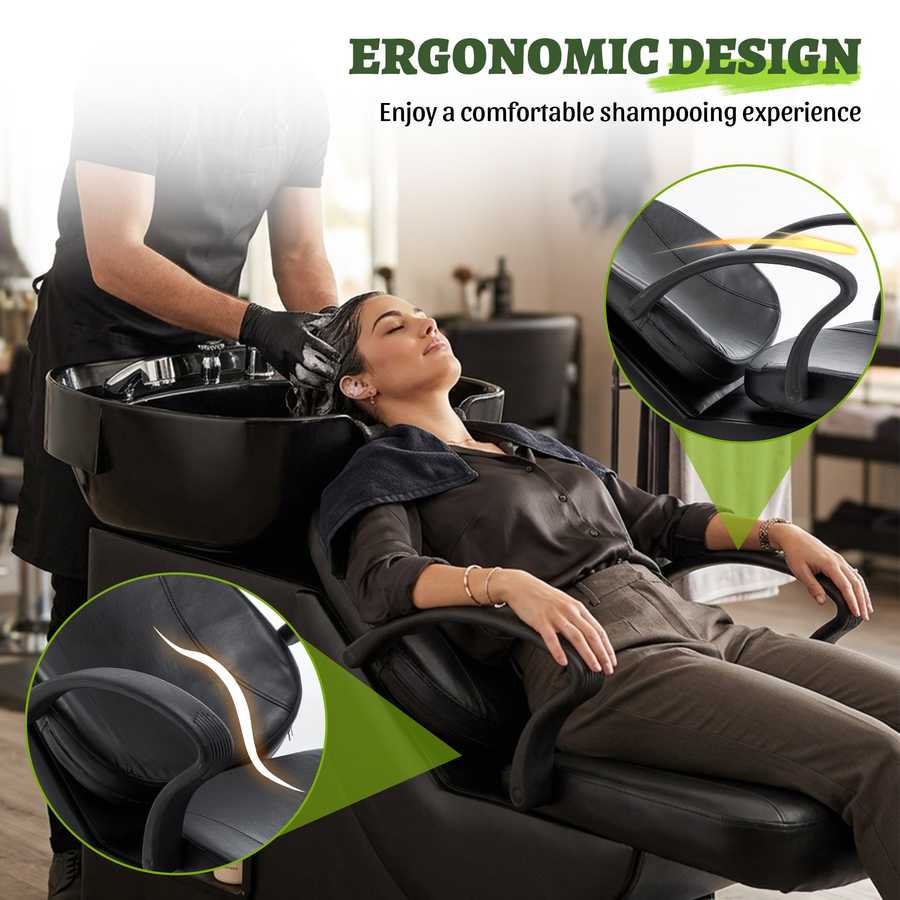 Ergonomic salon shampoo bowl with adjustable faucet and comfortable seat