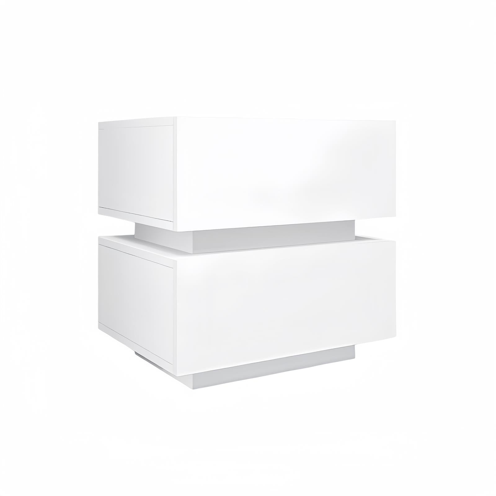White Color High Glossy 2 Drawers Bedside Table with RGB Led Light Nightstand with Bluetooth Control