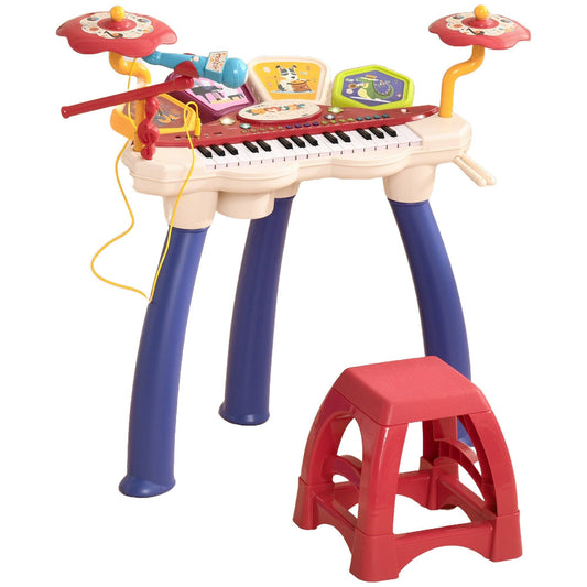 2 in 1 Kids Piano Keyboard with Drum Set, 32-Key Electronic Musical Instrument with Multiple Sounds, Lights, Microphone, Stool, MP3, U-disk for Girls & Boys