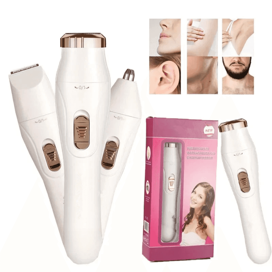 Portable electric shaver for women with multiple attachments and pink packaging