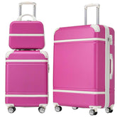 Set of two pink suitcases with white accents on a white background