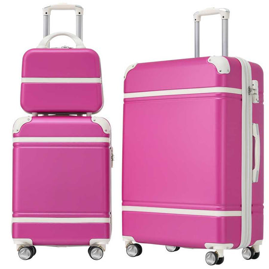 Set of two pink suitcases with white accents on a white background