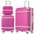 Set of two pink suitcases with white accents on a white background