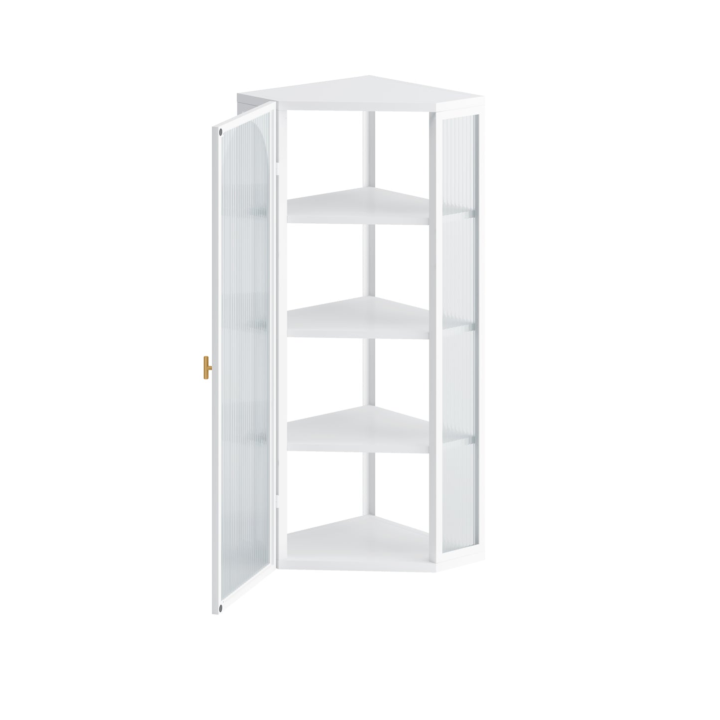 Glass Door Wall Mounted Corner Cabinet with Featuring Four-tier Storage for Bedroom, Living Room, Bathroom, Kitchen, White MLNshops]