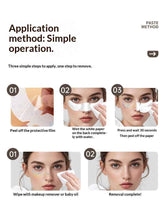 Instructional graphic showing the application and removal steps for a facial mask patch product. The layout includes text reading &