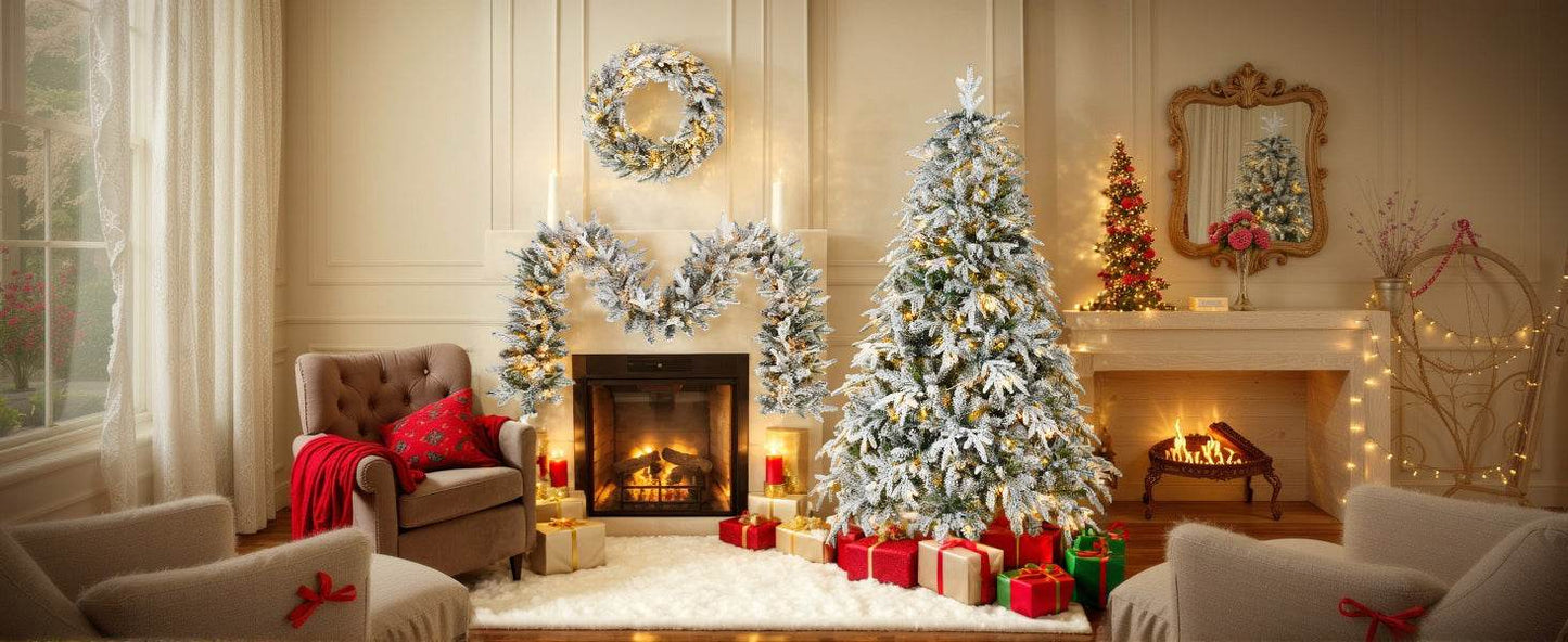 MLNshops Snow Flocked Christmas Decoration Set