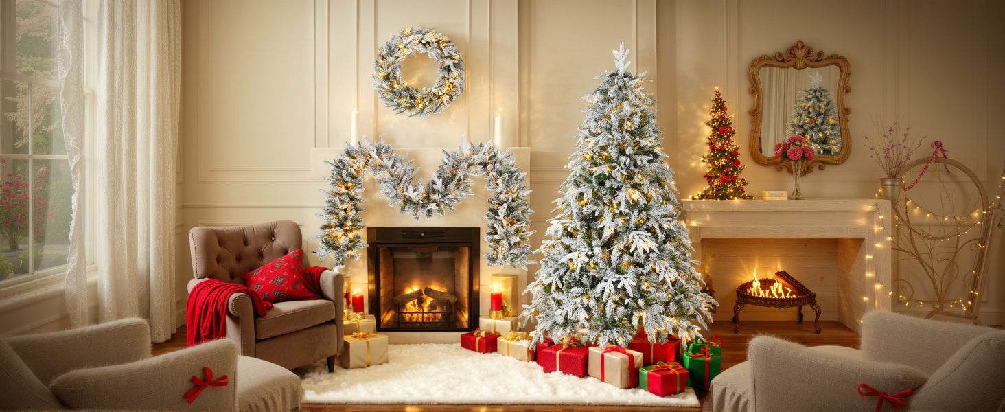 MLNshops Snow Flocked Christmas Decoration Set