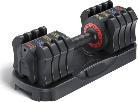 Compact Adjustable Dumbbell - 22.5lb Set with ergonomic handle and 5 quick-adjust weight options for home gym fitness routines.