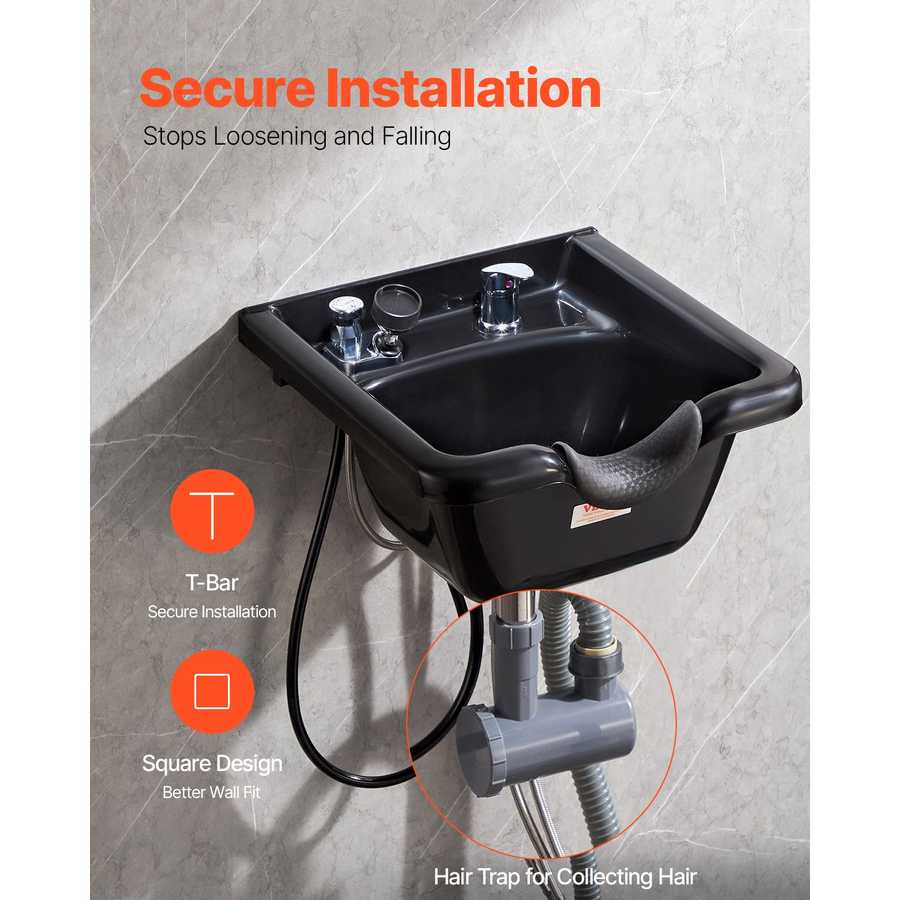 Shampoo Bowl Sink Black ABS Plastic for Salons