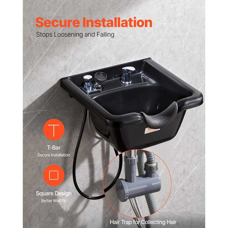 Shampoo Bowl Sink Black ABS Plastic for Salons