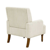 White upholstered armchair with wooden legs on a white background