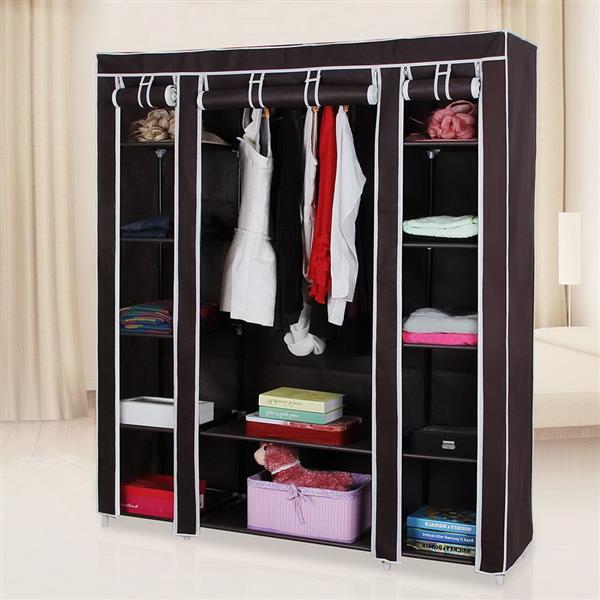 69" Portable Clothes Closet Wardrobe Storage Organizer with Non-Woven Fabric  Quick and Easy to Assemble  Extra Strong and Durable Dark Brown MLNshops]