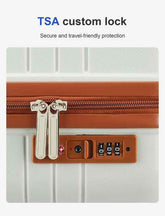 TSA custom lock with a three-digit combination, integrated into a white suitcase, providing secure and travel-friendly protection