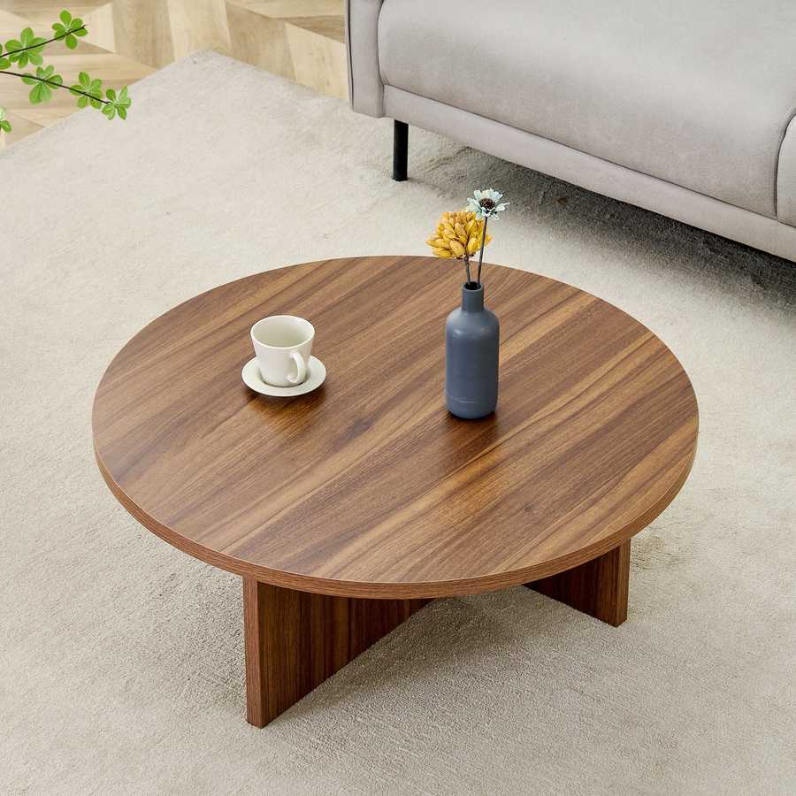 Versatile Walnut-Finished MDF Round Coffee Table