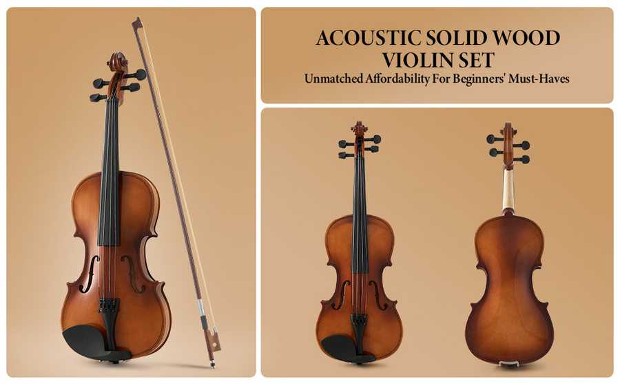 Acoustic solid wood violin with bow