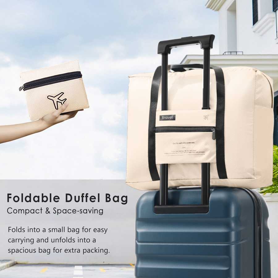 Hardshell ABS Carry-On Luggage with Spinner Wheels, Lightweight Travel Suitcase Set with Foldable Duffel Bag for Men & Women, 20Inch