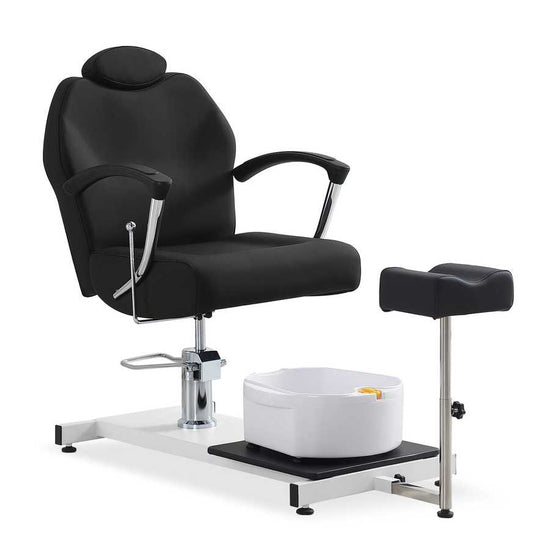 Black salon chair with white basin on a white background